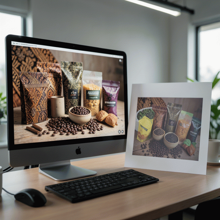 Perbandingan visual antara foto produk e-commerce resolusi rendah yang buram dengan versi digital yang diperbaiki kualitasnya menjadi sangat tajam dan profesional, menunjukkan peningkatan kualitas gambar menggunakan AI.