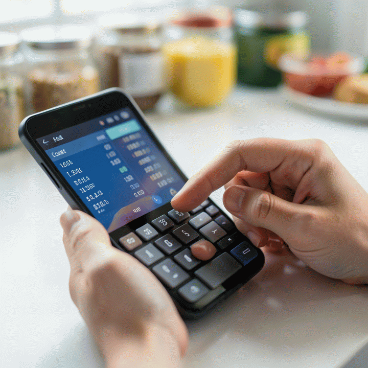 Hands inputting cost data into a digital calculator for calculating product cost.